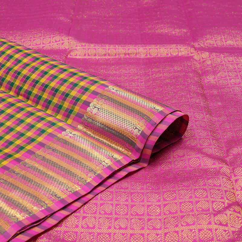 Hayagrivas Multi Colour Checks Handloom Kanjivaram Silk Saree with Multi Colour Border KBD2046C1-1