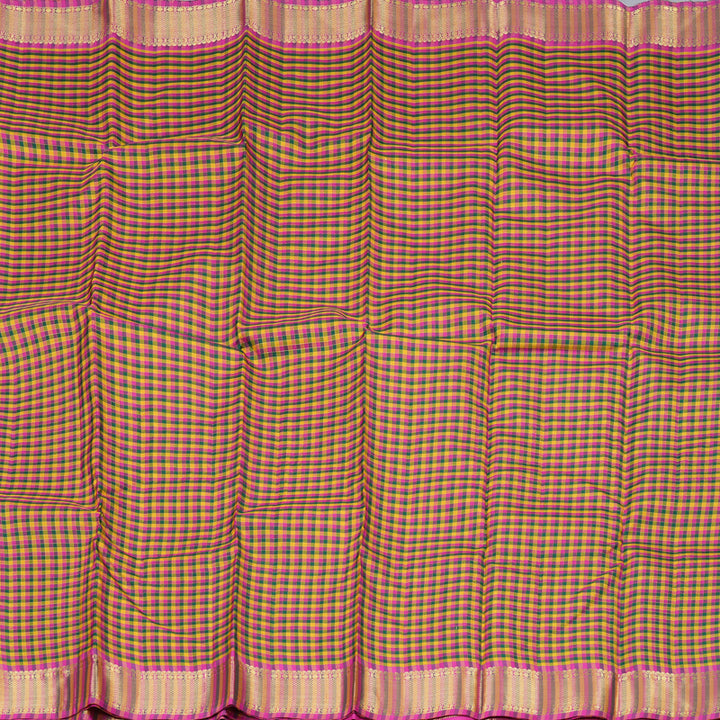 Hayagrivas Multi Colour Checks Handloom Kanjivaram Silk Saree with Multi Colour Border KBD2046C1-1