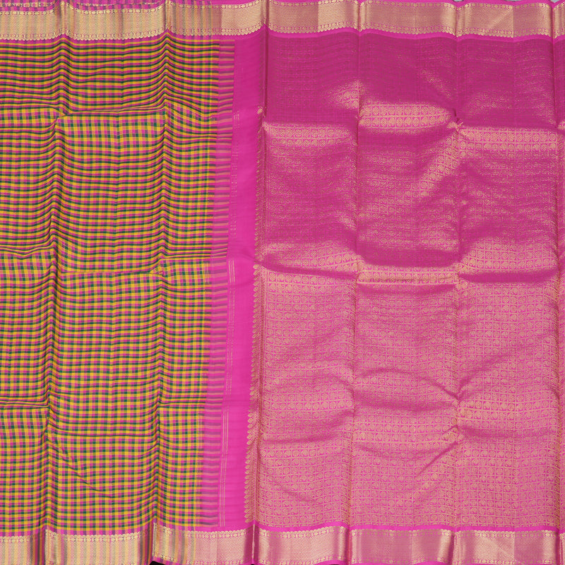 Hayagrivas Multi Colour Checks Handloom Kanjivaram Silk Saree with Multi Colour Border KBD2046C1-1