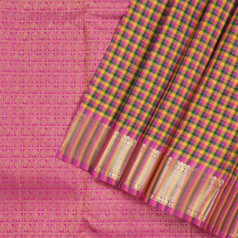 Hayagrivas Multi Colour Checks Handloom Kanjivaram Silk Saree with Multi Colour Border KBD2046C1-1