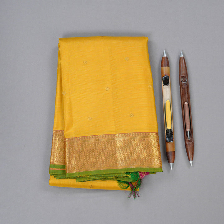 Hayagrivas Mustard Yellow Handloom Kanjivaram Silk Saree with Dual Tone (Pink With Yellow) Border KBD2053C2-1