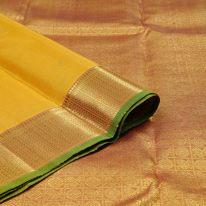Hayagrivas Mustard Yellow Handloom Kanjivaram Silk Saree with Dual Tone (Pink With Yellow) Border KBD2053C2-1