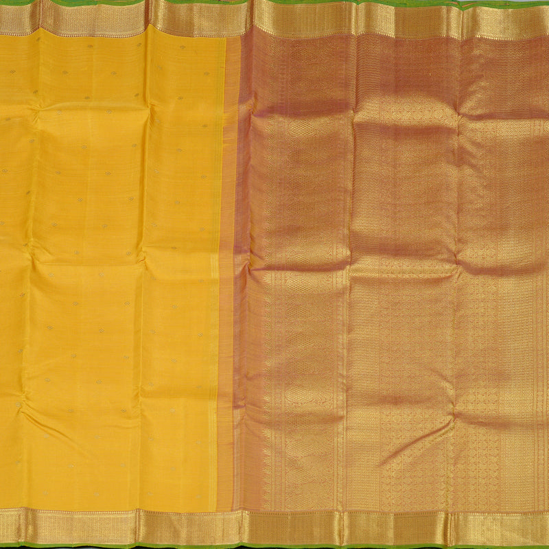 Hayagrivas Mustard Yellow Handloom Kanjivaram Silk Saree with Dual Tone (Pink With Yellow) Border KBD2053C2-1