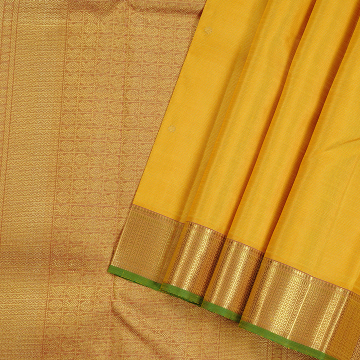 Hayagrivas Mustard Yellow Handloom Kanjivaram Silk Saree with Dual Tone (Pink With Yellow) Border KBD2053C2-1