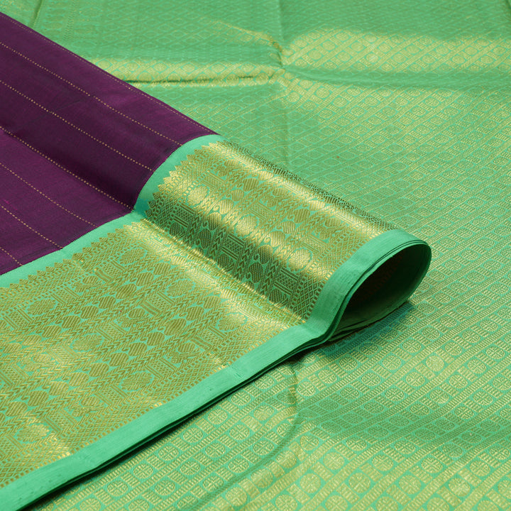 Hayagrivas Handloom Deep Violet Kanjivaram Silk Saree with Parrot Green border KBD2057C1-1