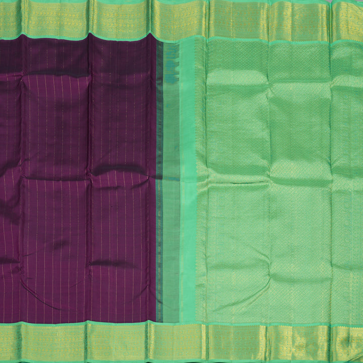 Hayagrivas Handloom Deep Violet Kanjivaram Silk Saree with Parrot Green border KBD2057C1-1