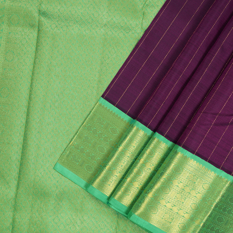 Hayagrivas Handloom Deep Violet Kanjivaram Silk Saree with Parrot Green border KBD2057C1-1