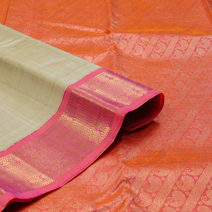 Hayagrivas Sandal Handloom Kanjivaram Silk Saree with Orangish Pink Border KBD2060C3-4