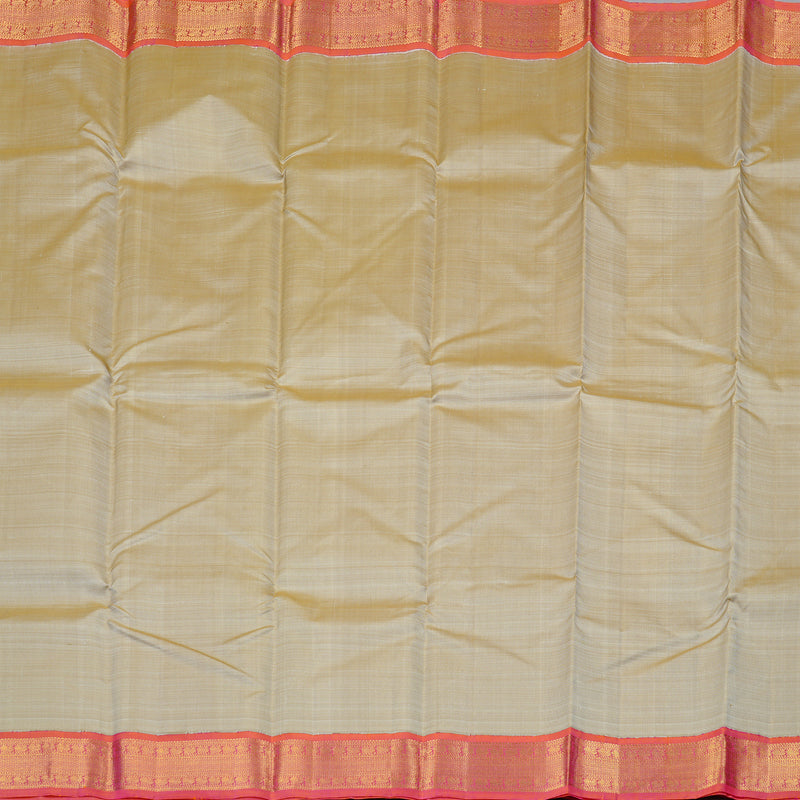 Hayagrivas Sandal Handloom Kanjivaram Silk Saree with Orangish Pink Border KBD2060C3-4