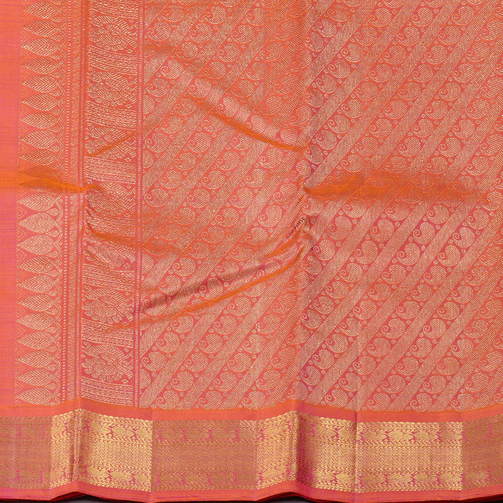 Hayagrivas Sandal Handloom Kanjivaram Silk Saree with Orangish Pink Border KBD2060C3-4