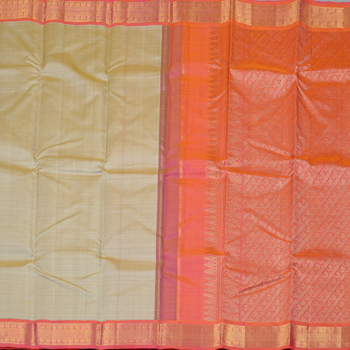 Hayagrivas Sandal Handloom Kanjivaram Silk Saree with Orangish Pink Border KBD2060C3-4