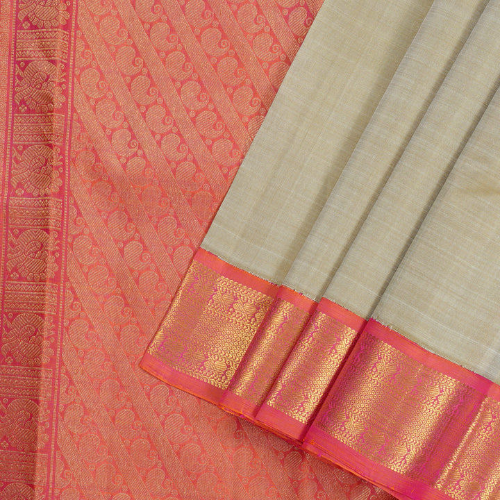 Hayagrivas Sandal Handloom Kanjivaram Silk Saree with Orangish Pink Border KBD2060C3-4