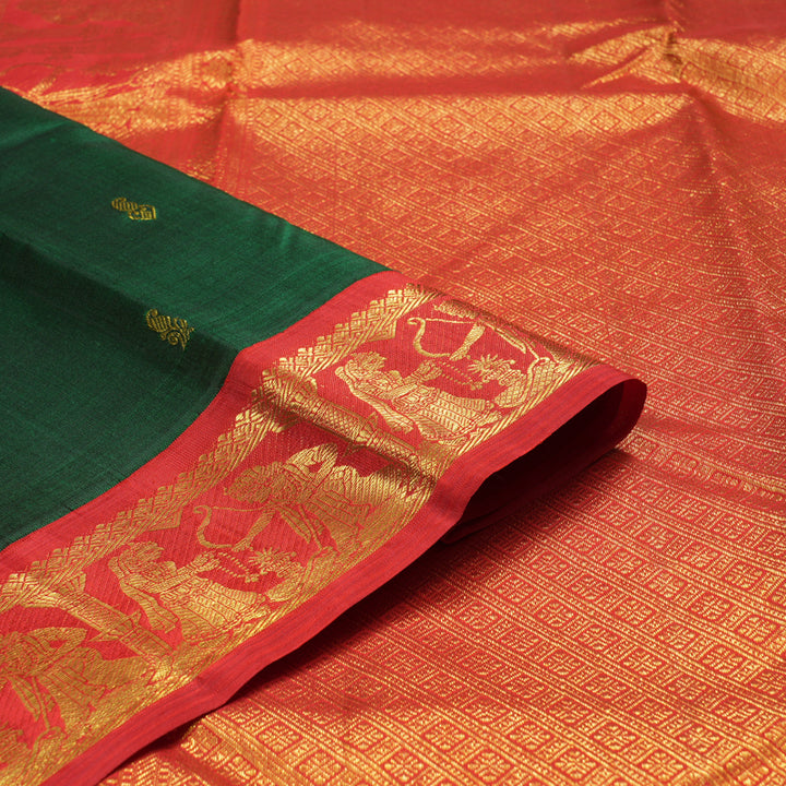 Hayagrivas Bottle Green Handloom Kanjivaram Silk Saree with Red Border KBD2060C5-11