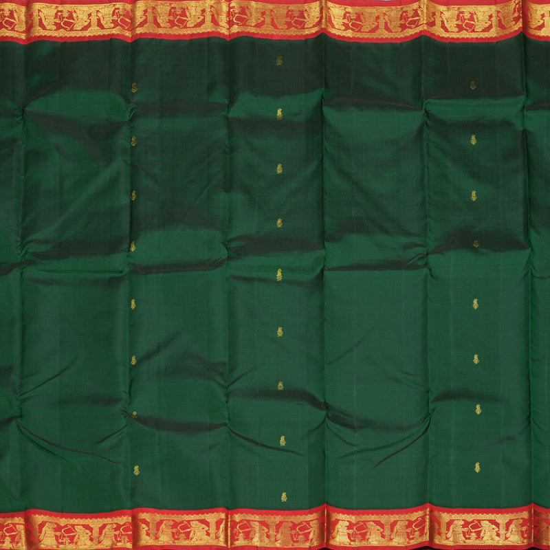 Hayagrivas Bottle Green Handloom Kanjivaram Silk Saree with Red Border KBD2060C5-11