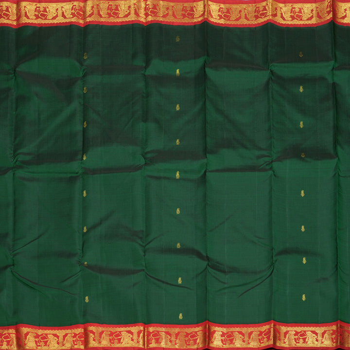 Hayagrivas Bottle Green Handloom Kanjivaram Silk Saree with Red Border KBD2060C5-11