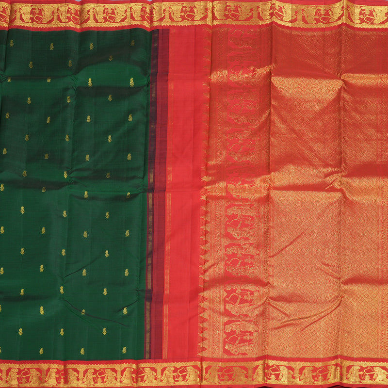 Hayagrivas Bottle Green Handloom Kanjivaram Silk Saree with Red Border KBD2060C5-11