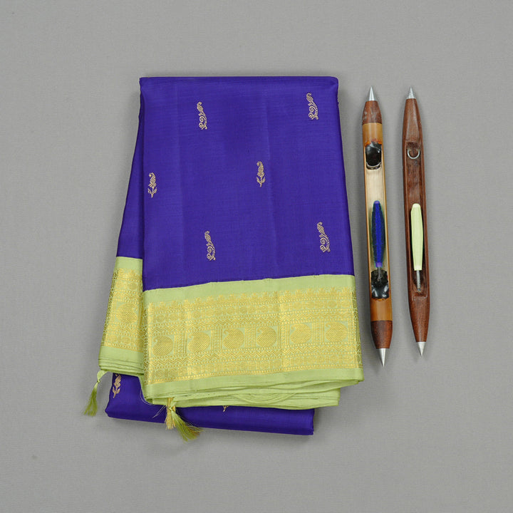 Hayagrivas Blue Handloom Kanjivaram Silk Saree with Light Elaichi Green Border KBD2060C5-7