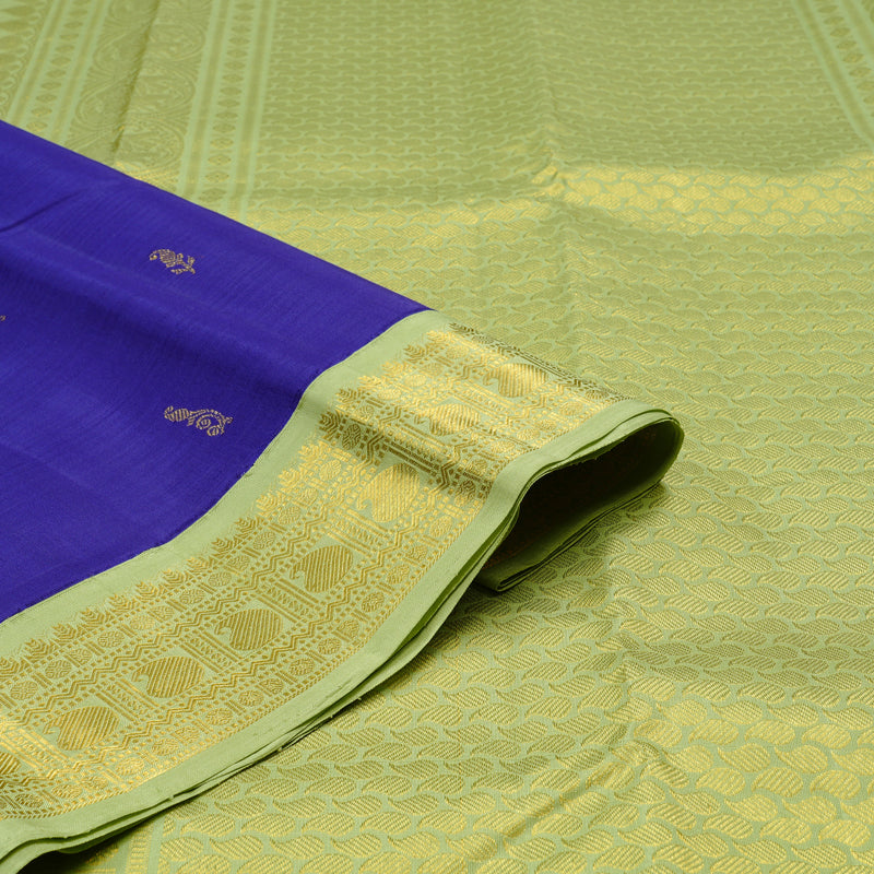 Hayagrivas Blue Handloom Kanjivaram Silk Saree with Light Elaichi Green Border KBD2060C5-7