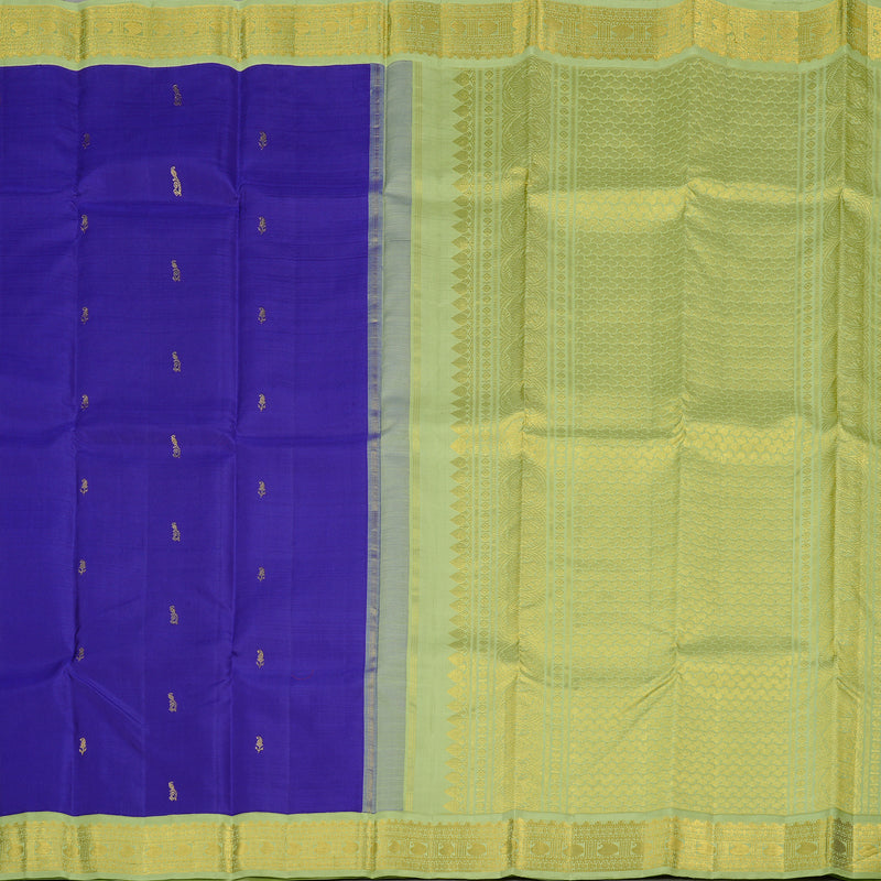 Hayagrivas Blue Handloom Kanjivaram Silk Saree with Light Elaichi Green Border KBD2060C5-7