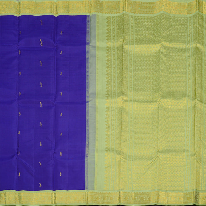 Hayagrivas Blue Handloom Kanjivaram Silk Saree with Light Elaichi Green Border KBD2060C5-7