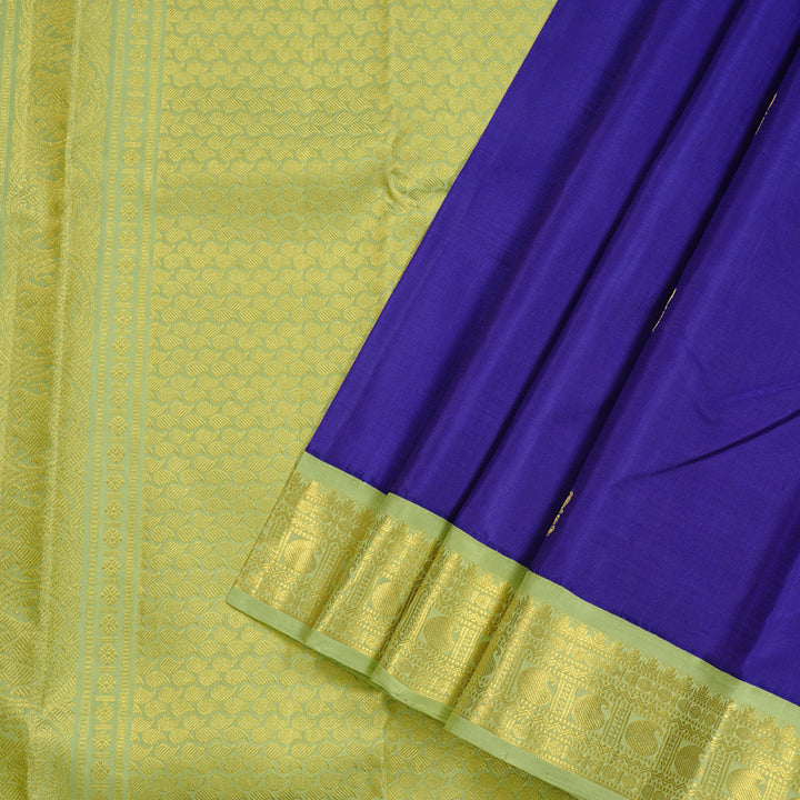 Hayagrivas Blue Handloom Kanjivaram Silk Saree with Light Elaichi Green Border KBD2060C5-7