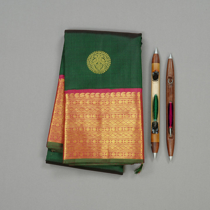 Hayagrivas Handloom Kanjivaram Silk Saree in Radiant Bottle Green KBD2060C7-4