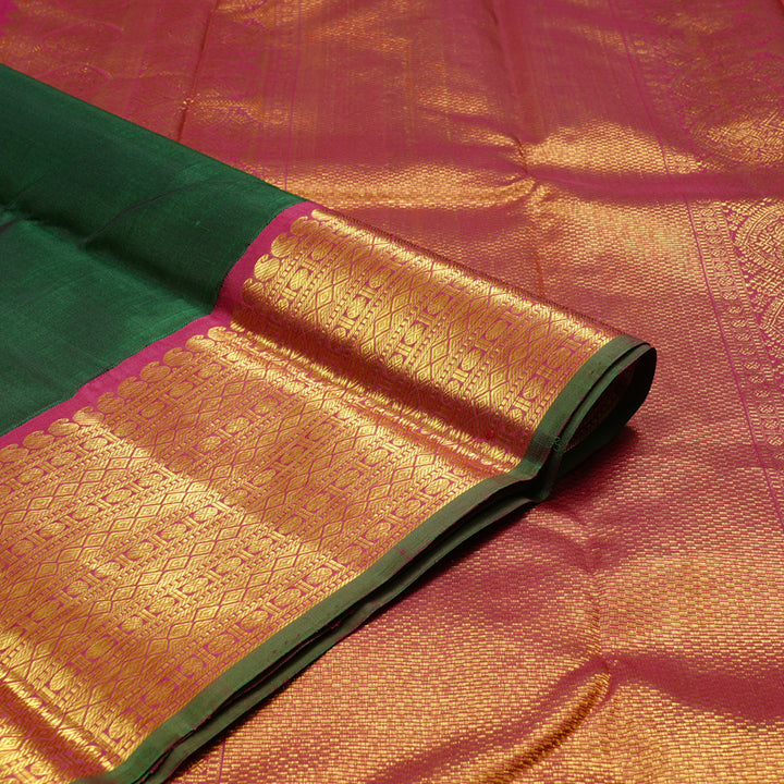Hayagrivas Handloom Kanjivaram Silk Saree in Radiant Bottle Green KBD2060C7-4