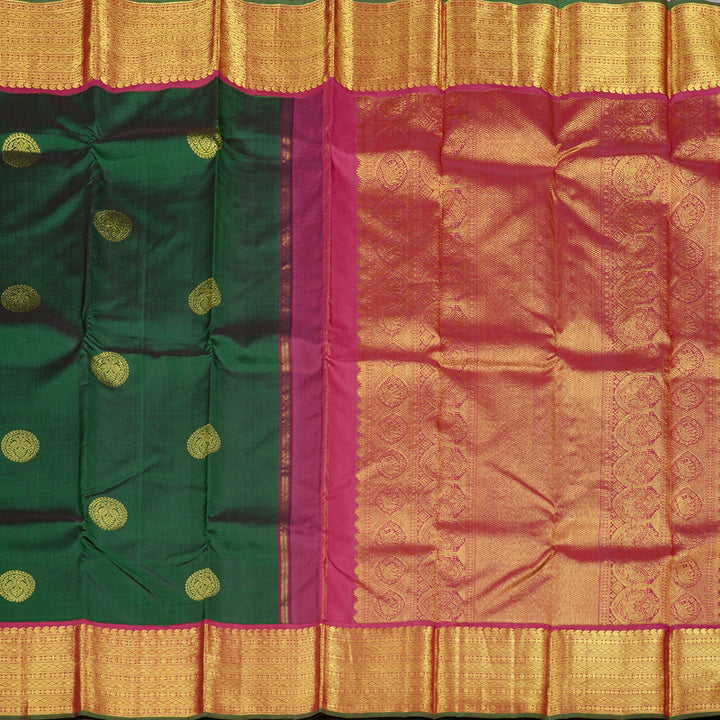 Hayagrivas Handloom Kanjivaram Silk Saree in Radiant Bottle Green KBD2060C7-4