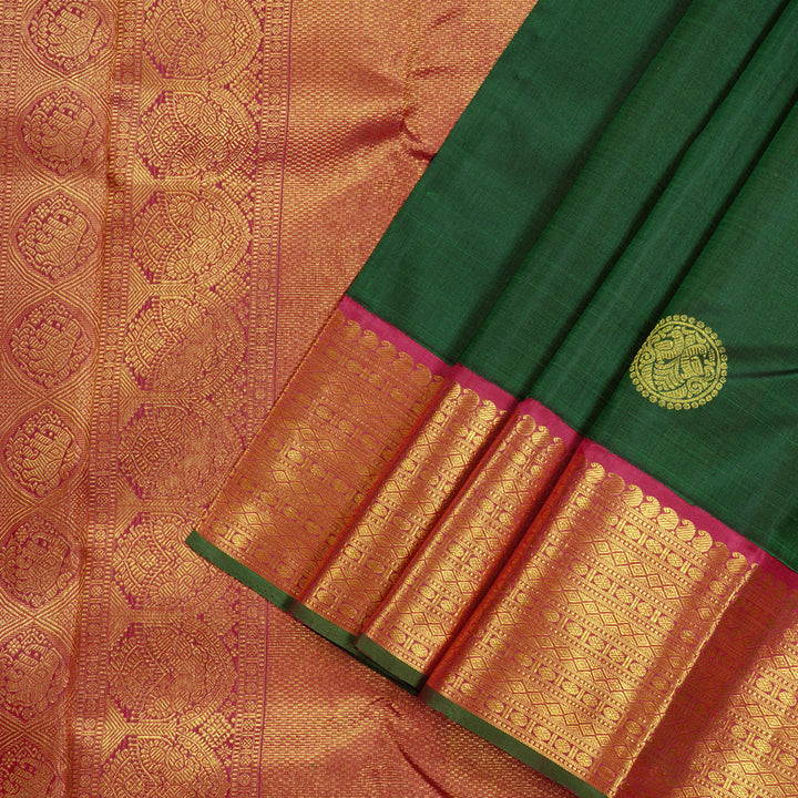 Hayagrivas Handloom Kanjivaram Silk Saree in Radiant Bottle Green KBD2060C7-4