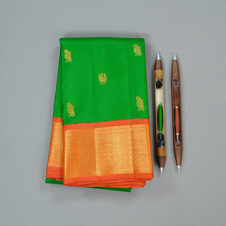 Hayagrivas Handloom Kanjivaram Silk Saree in Gorgeous Parrot Green KBD2063C2-2