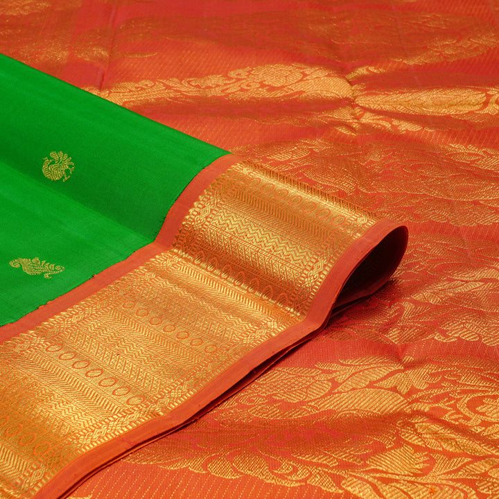 Hayagrivas Handloom Kanjivaram Silk Saree in Gorgeous Parrot Green KBD2063C2-2