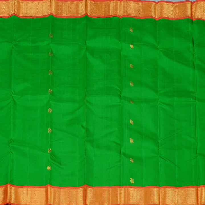 Hayagrivas Handloom Kanjivaram Silk Saree in Gorgeous Parrot Green KBD2063C2-2