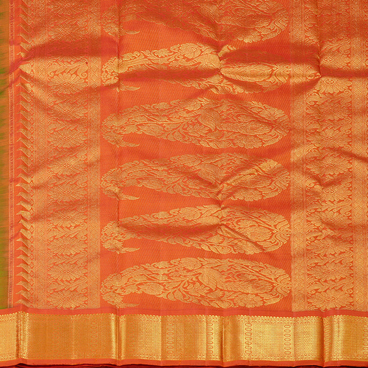 Hayagrivas Handloom Kanjivaram Silk Saree in Gorgeous Parrot Green KBD2063C2-2