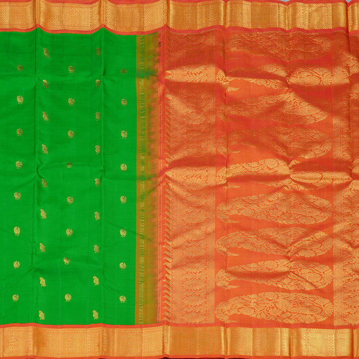 Hayagrivas Handloom Kanjivaram Silk Saree in Gorgeous Parrot Green KBD2063C2-2