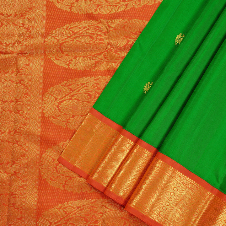 Hayagrivas Handloom Kanjivaram Silk Saree in Gorgeous Parrot Green KBD2063C2-2