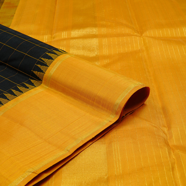 Hayagrivas Black Handloom Kanjivaram Silk Saree with Mustard Yellow Border KBD2064C5-1