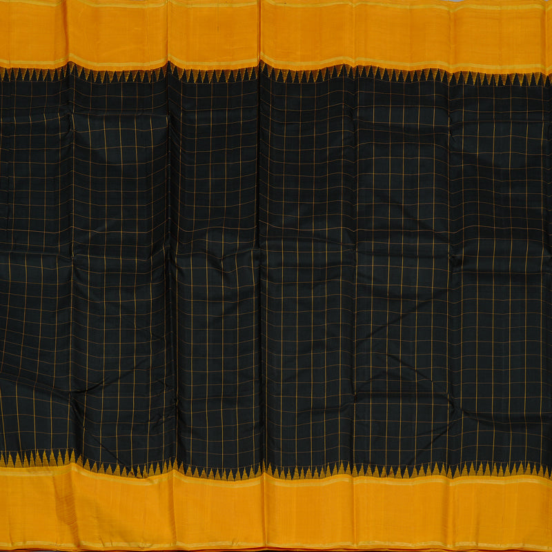 Hayagrivas Black Handloom Kanjivaram Silk Saree with Mustard Yellow Border KBD2064C5-1