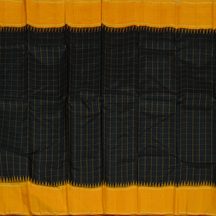 Hayagrivas Black Handloom Kanjivaram Silk Saree with Mustard Yellow Border KBD2064C5-1