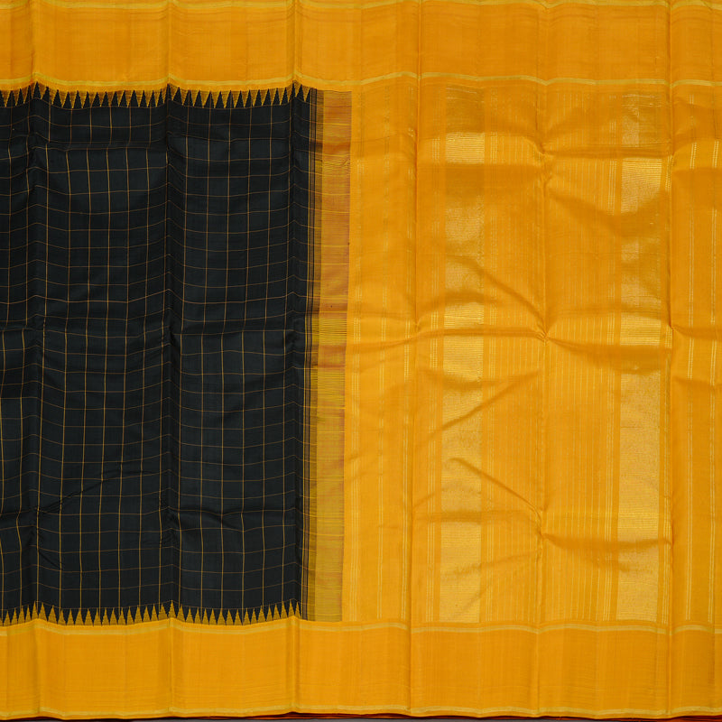 Hayagrivas Black Handloom Kanjivaram Silk Saree with Mustard Yellow Border KBD2064C5-1