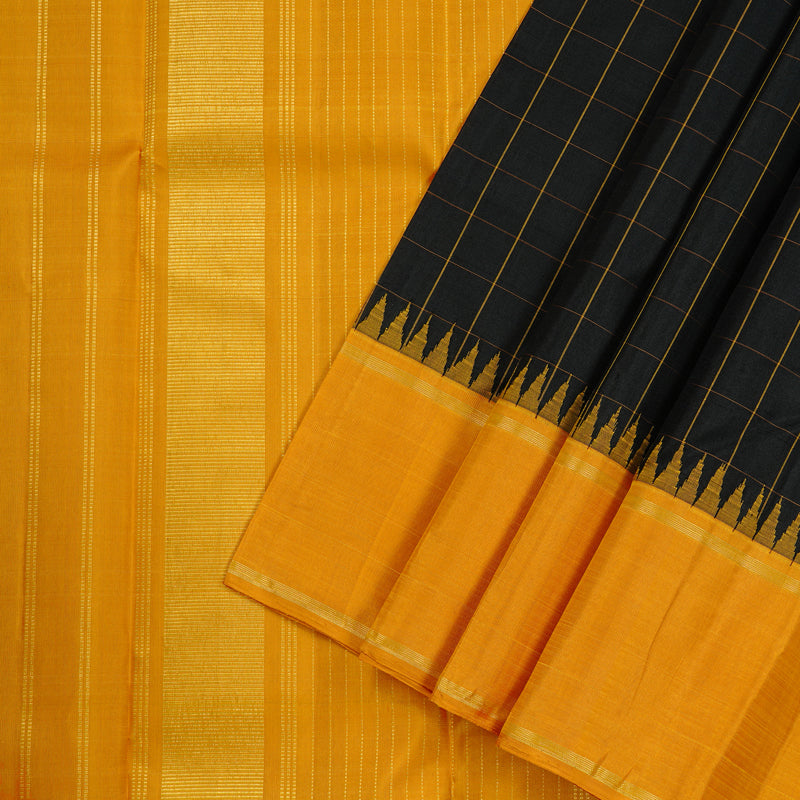 Hayagrivas Black Handloom Kanjivaram Silk Saree with Mustard Yellow Border KBD2064C5-1
