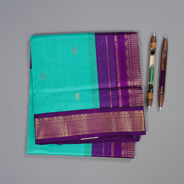 Hayagrivas Handloom Silk Cotton Saree in Serene Sky Blue KBD2065C10-3