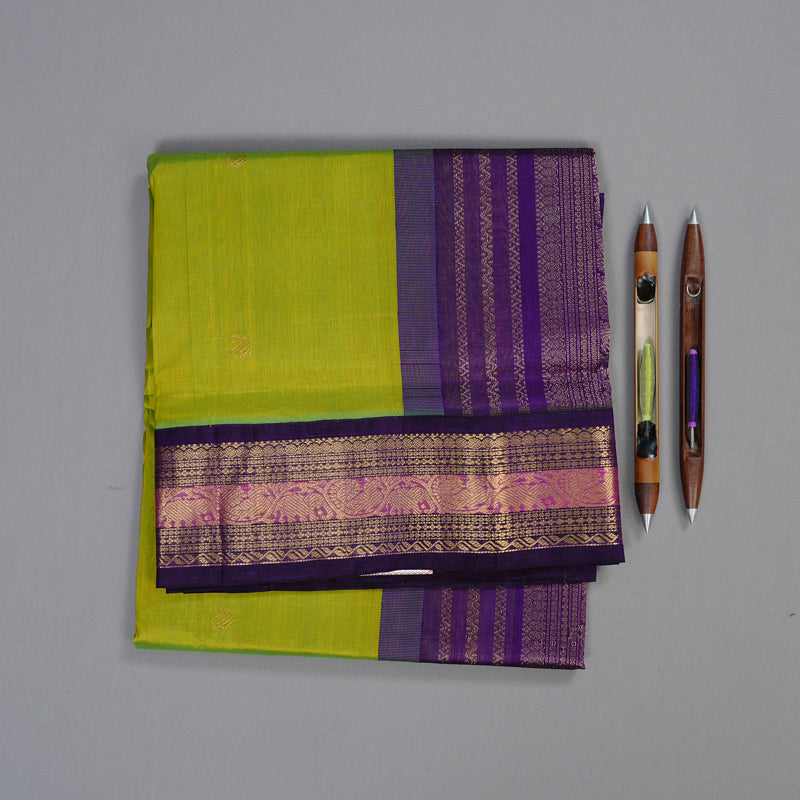 Hayagrivas Handloom Silk Cotton Saree in Bold Fluorescent Green KBD2065C11-11