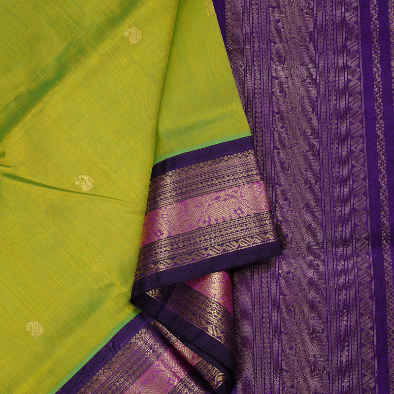 Hayagrivas Handloom Silk Cotton Saree in Bold Fluorescent Green KBD2065C11-11