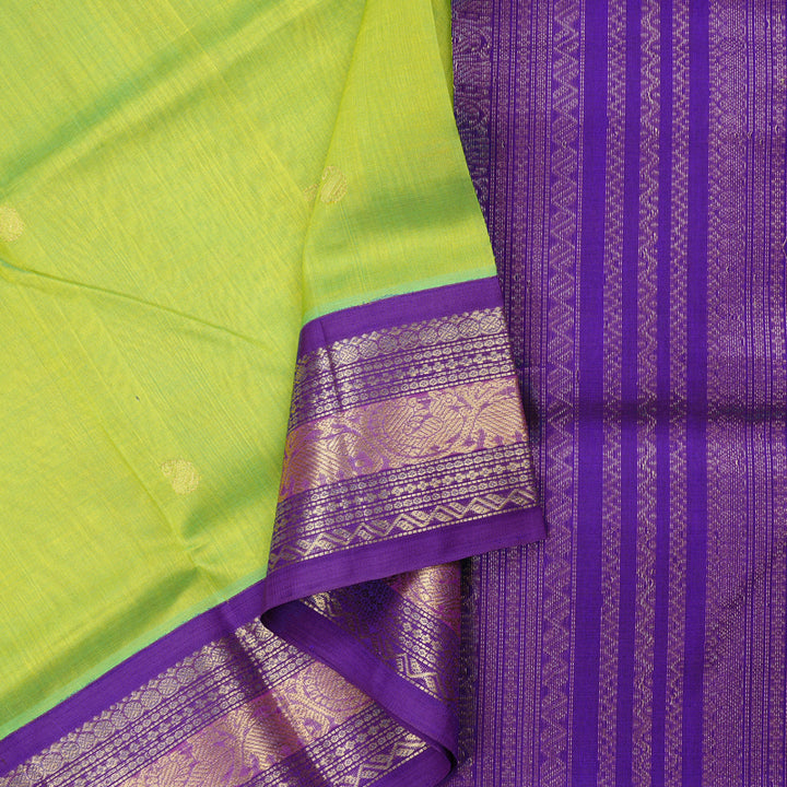 Hayagrivas Handloom Silk Cotton Saree in Vibrant Fluorescent Green KBD2065C11-18
