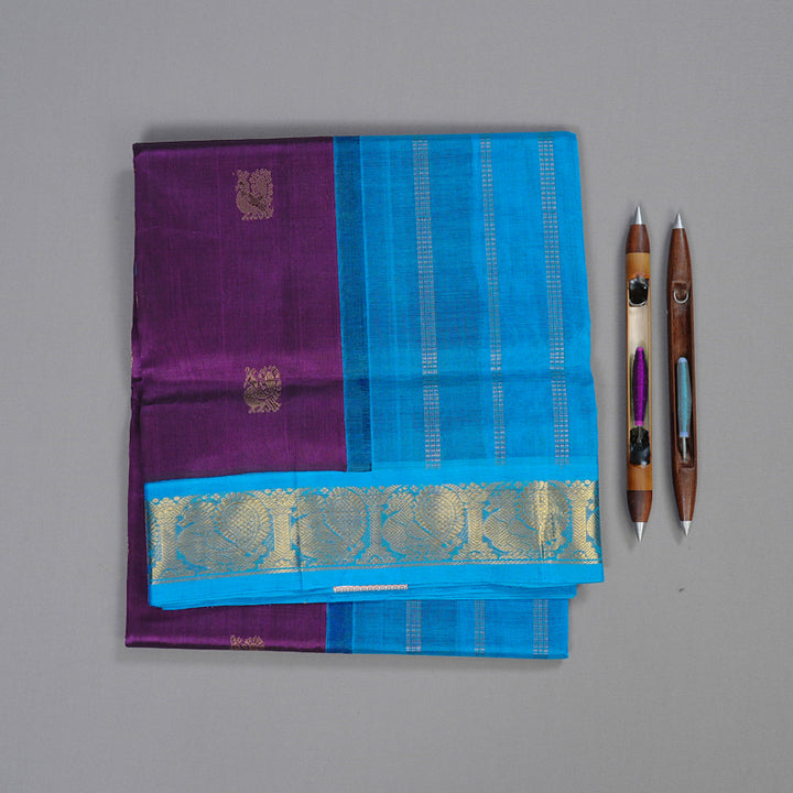 Hayagrivas Handloom Silk Cotton Saree in Luxurious Dark Purple KBD2065C11-24