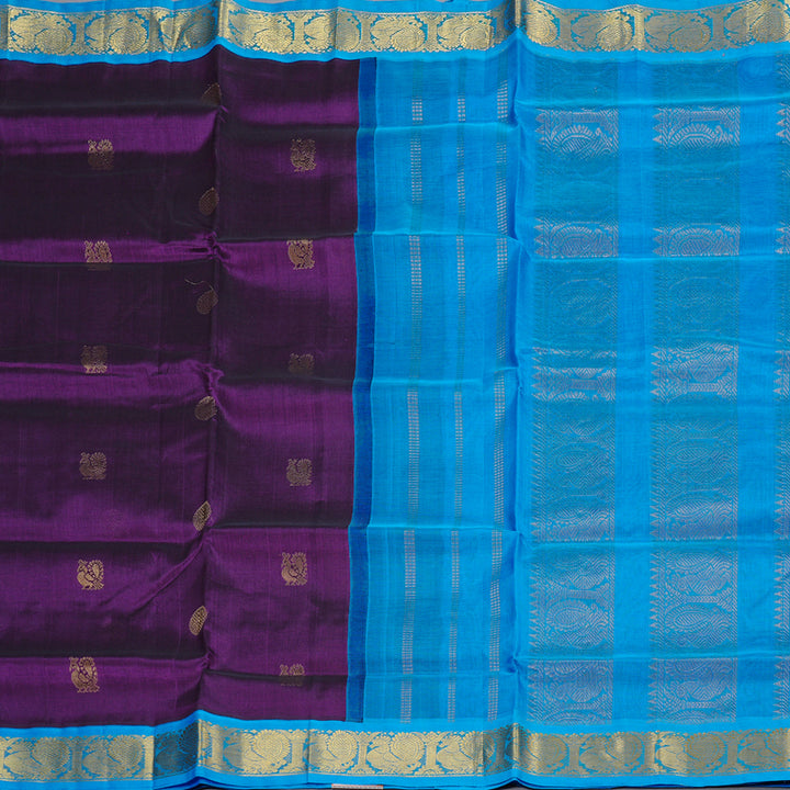 Hayagrivas Handloom Silk Cotton Saree in Luxurious Dark Purple KBD2065C11-24