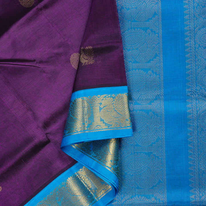Hayagrivas Handloom Silk Cotton Saree in Luxurious Dark Purple KBD2065C11-24