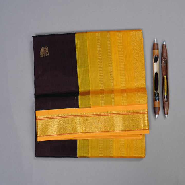 Hayagrivas Handloom Pure Silk Cotton Saree in Impressive Dark Brown KBD2065C11-3