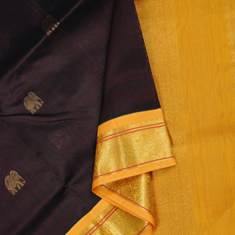 Hayagrivas Handloom Pure Silk Cotton Saree in Impressive Dark Brown KBD2065C11-3