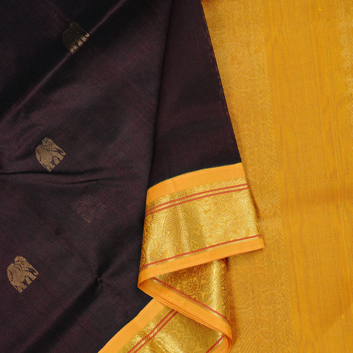 Hayagrivas Handloom Pure Silk Cotton Saree in Impressive Dark Brown KBD2065C11-3